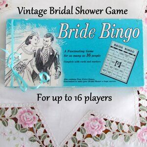 BRIDAL SHOWER GAME, VINTAGE BRIDE BINGO 1957 WEDDING, COMPLETE for 16 PLAYERS